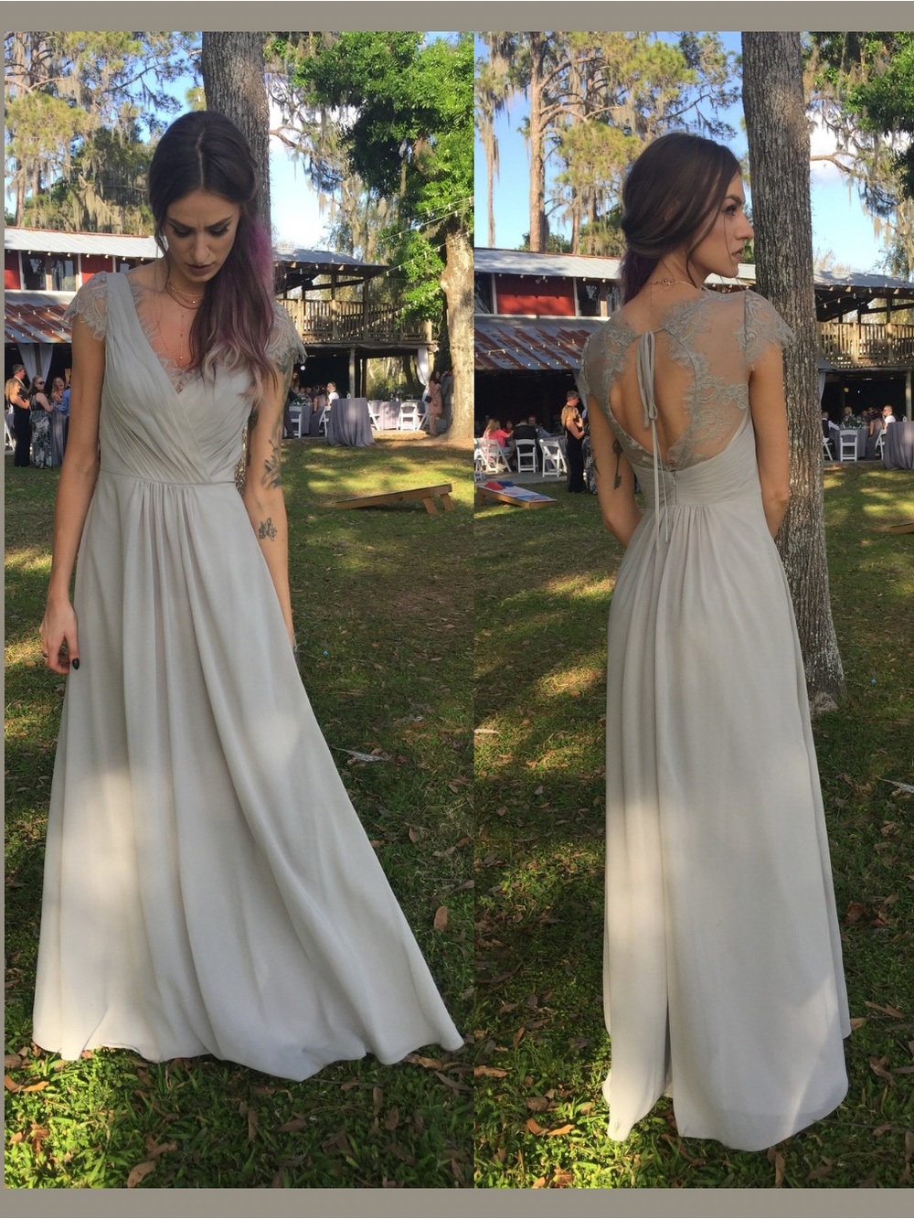 TALL Grey Lace-Back Bridesmaid Dress || JJs HOUSE || about a size 6